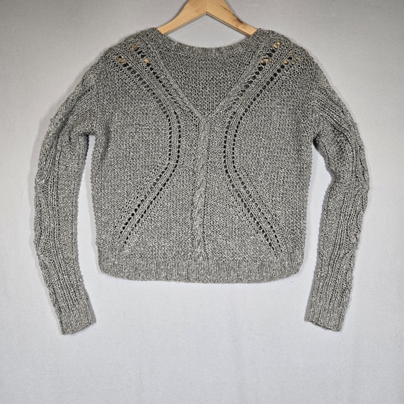 Vince Hand Knit Gray Sweater Women's Small Cable Knit Cropped Fisherman - Picture 2 of 11